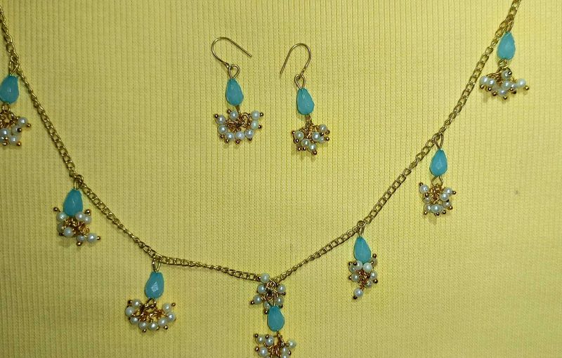 Elegant  Stone &amp; Pearl Necklace Set in 6 different