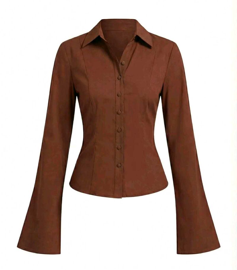 Chic Brown Bell Sleeve Shirt