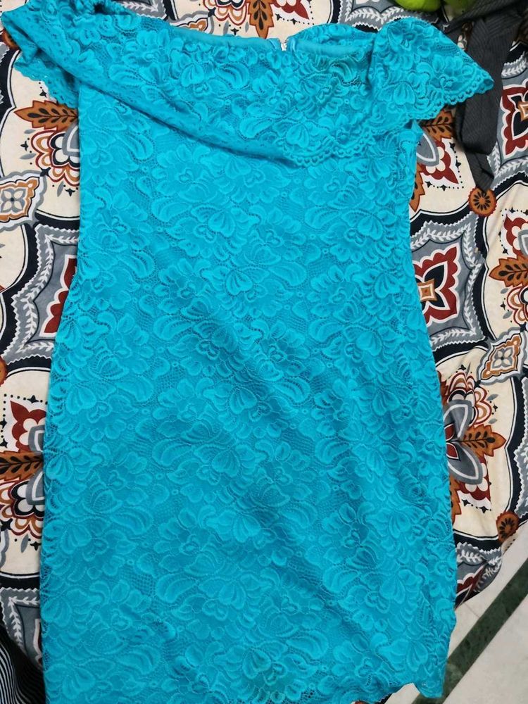 Beautiful Blue Lace Off-Shoulder Dress