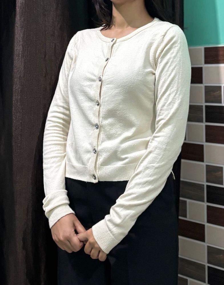 Cream Button-Up Cardigan