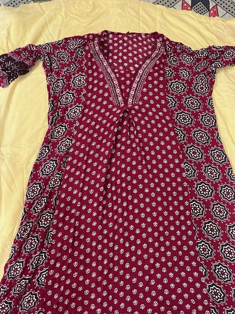Maroon Printed Kurta 3xl