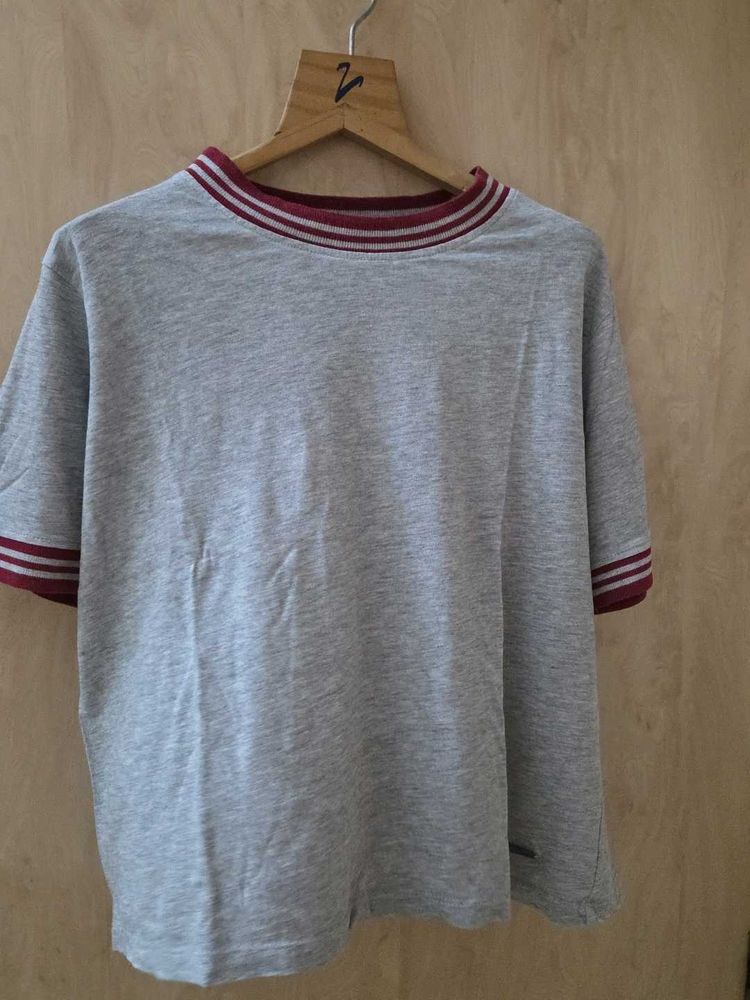 Grey Striped Collar T-Shirt