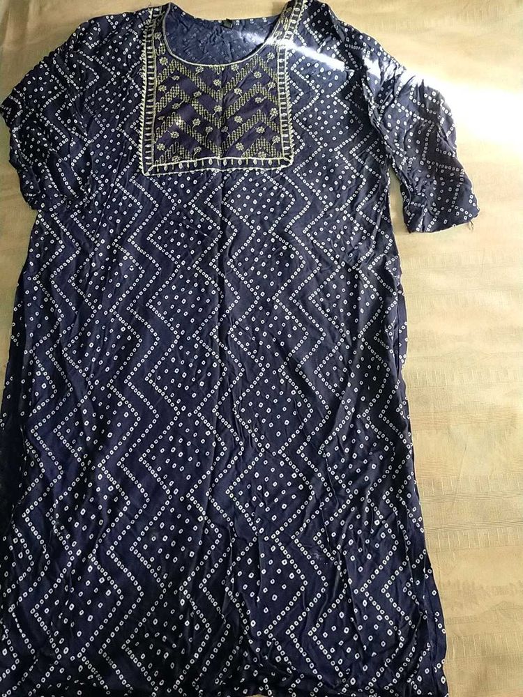 Stylish Navy Bandhani Print Kurta