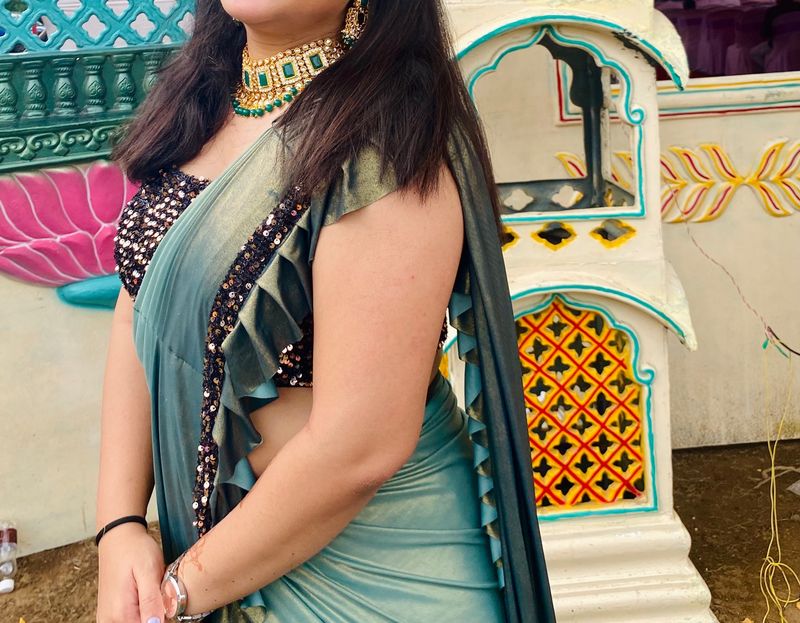Ready To Wear Saree (Metallic green)