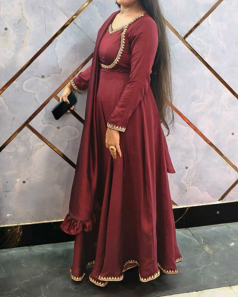 Elegant Maroon Anarkali Gown