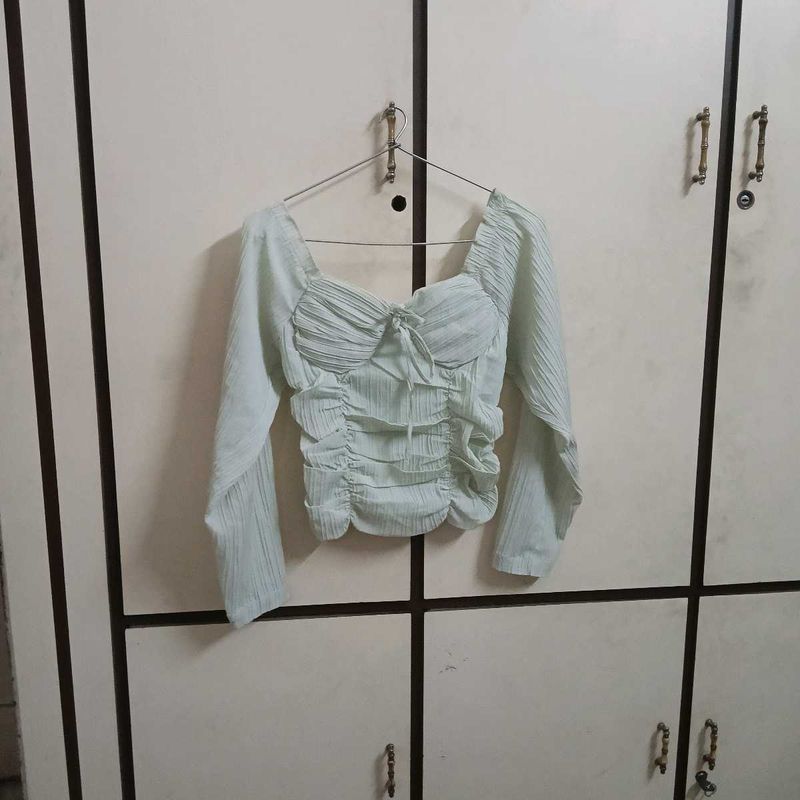 Mint Green Ruched Long Sleeve Top