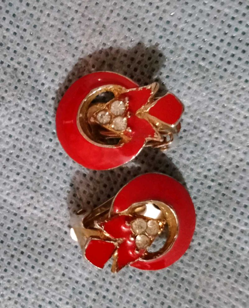 Vintage Red Enamel &amp; Crystal Earrings