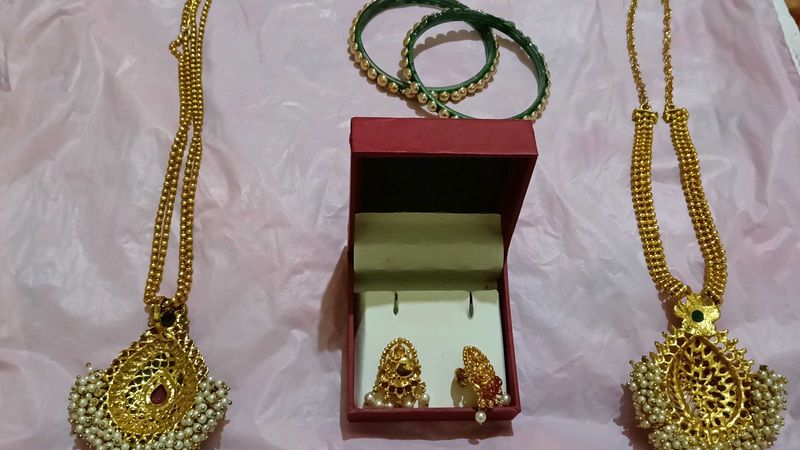 Set of Lakshmi Earrings, Necklace, Ban