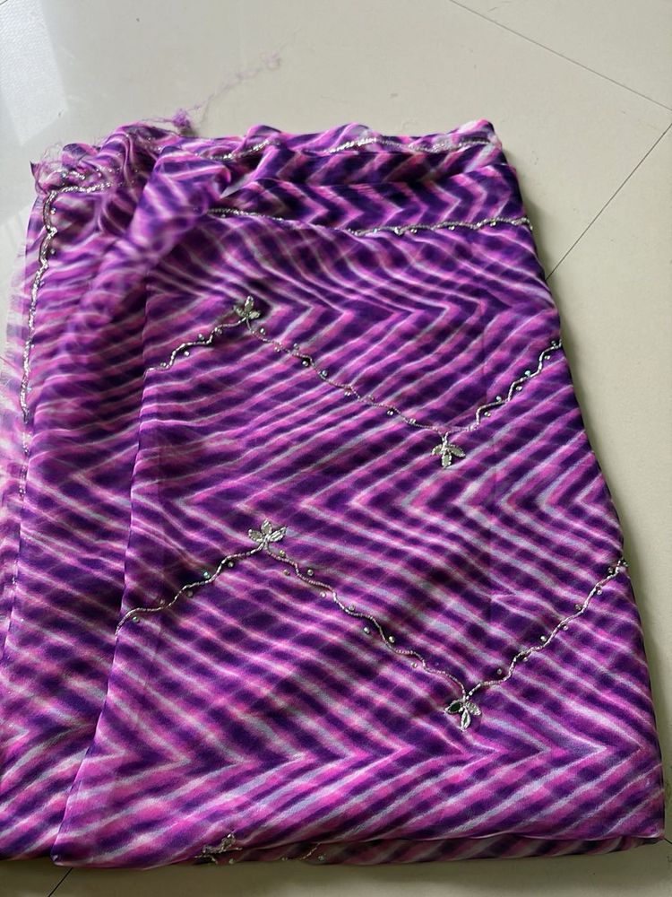 Purple Leheriya Saree with Silver Embellishments a