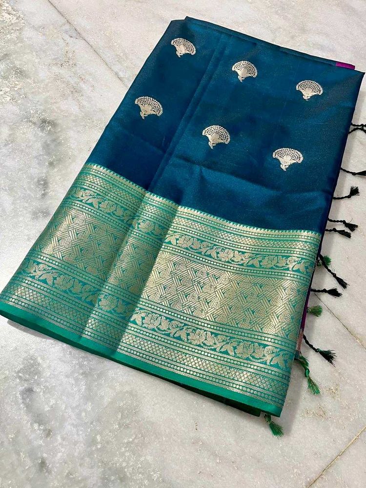 Teal Soft Silk Allover Boota Saree