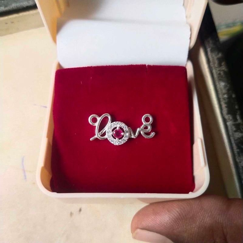 Pure Silver Love Pendant with Pink Stones