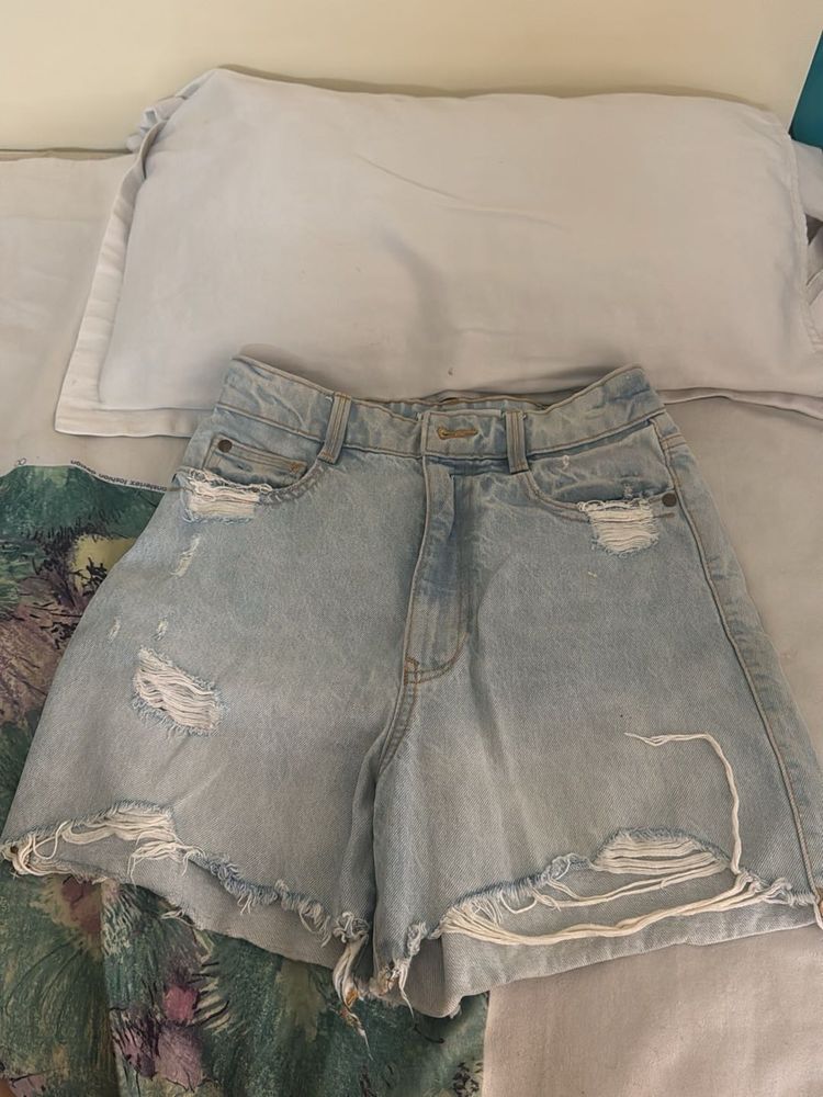 Light Wash Ripped Denim Shorts