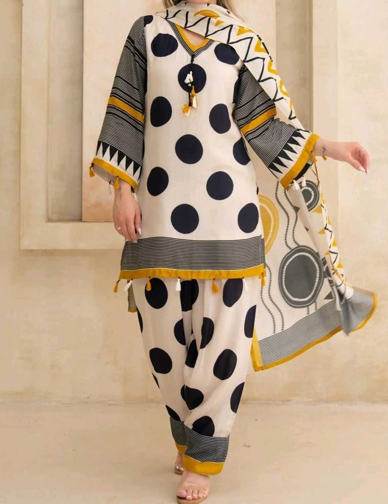 Polka Dot Kurta Set with farshi salwar
