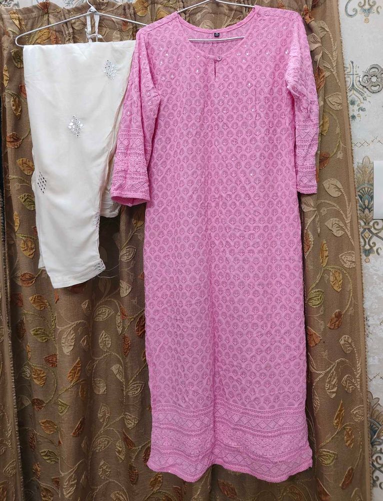 Pink Chikankari Kurta and Palazzo Set