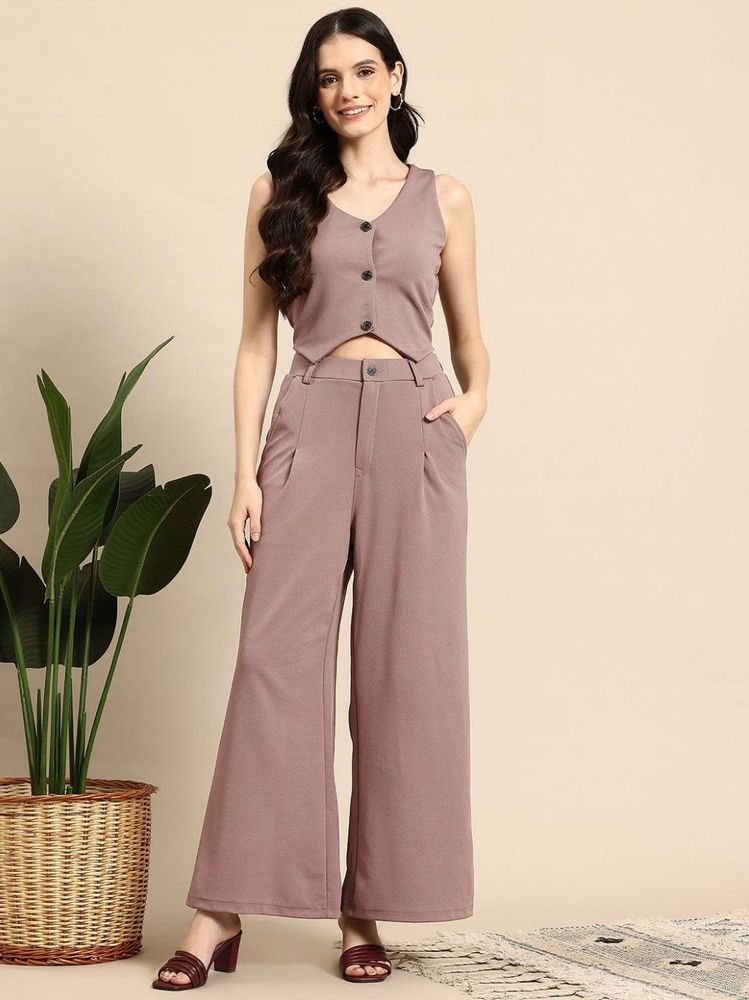 Mauve Chic 2-Piece Vest and Wide-Leg Pant Co-ord S