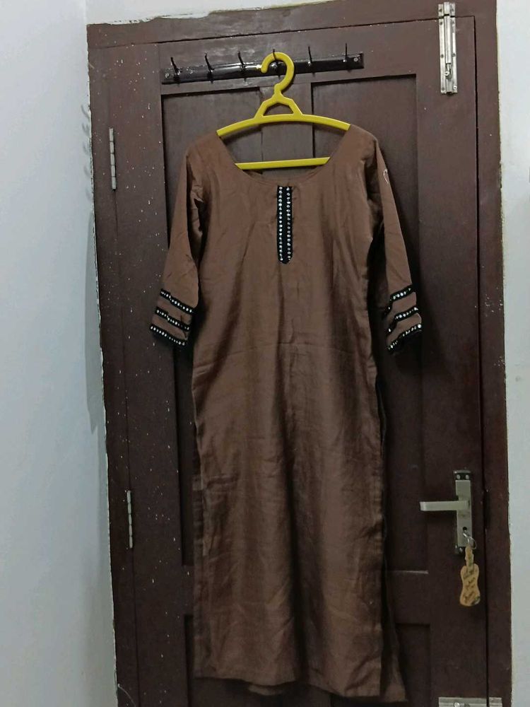Elegant Brown Kurta with Embellishments