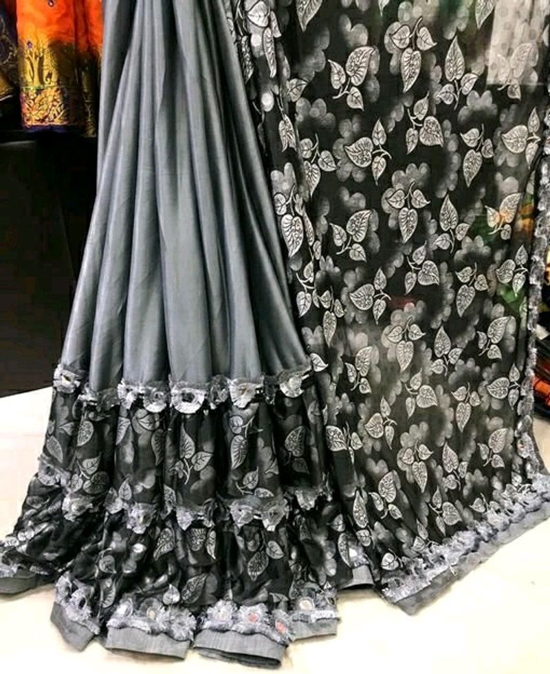 New Grey Black Saree with Blouse