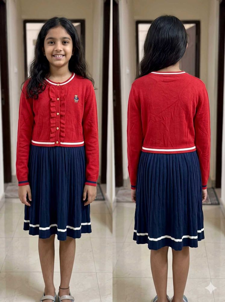 Teenie Weenie Kids Red &amp; Navy Bear Knit Pleated Dr