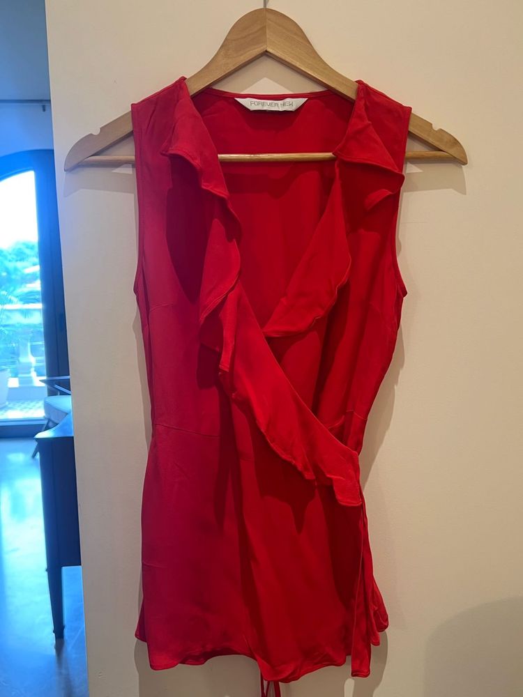 Chic Red Ruffle Wrap Top