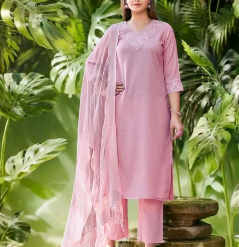 Elegant Pink Kurta Pant With Dupatta Set