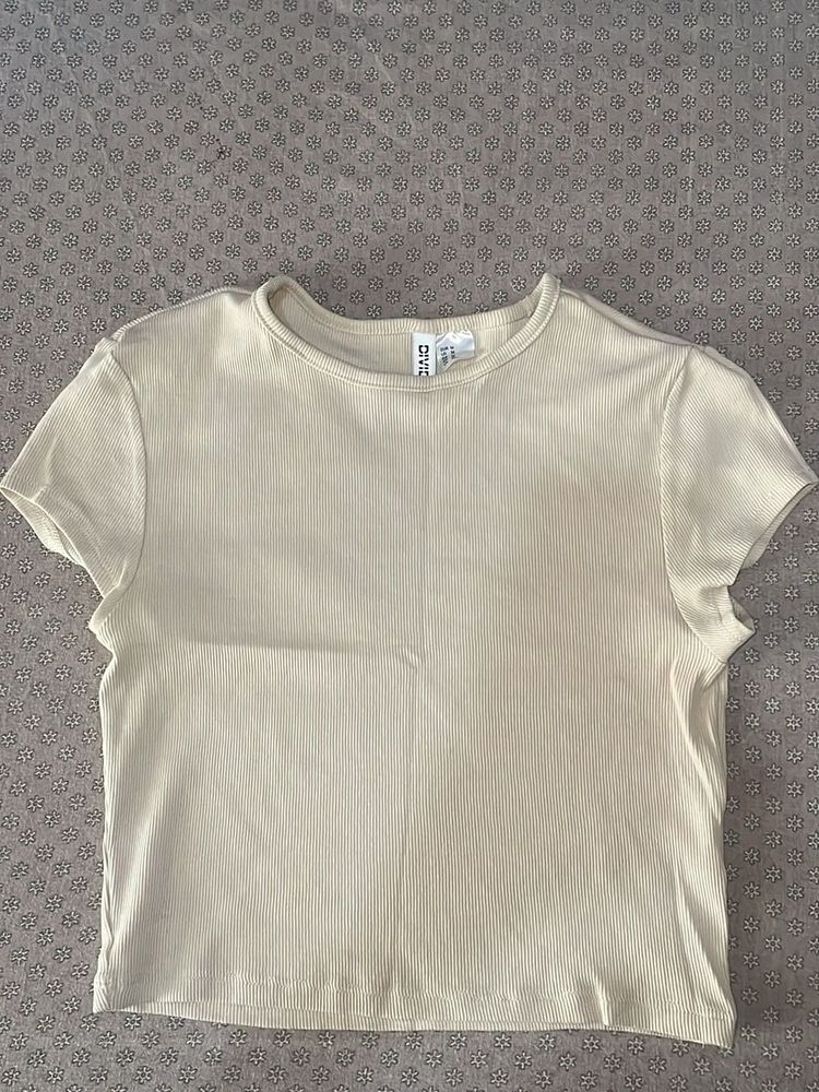 Ribbed Knit Cropped T-Shirt