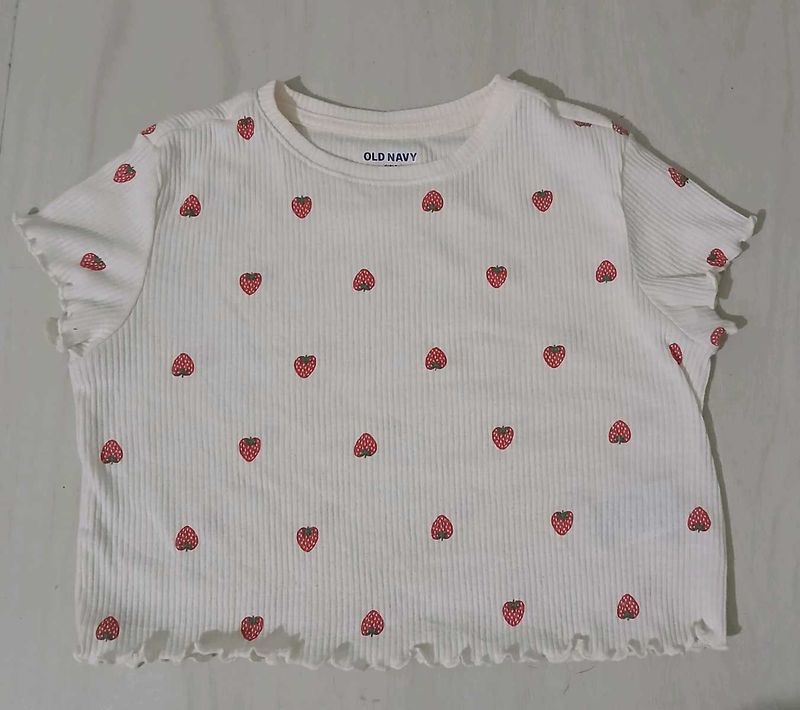 Old Navy White Strawberry Ribbed Crop Top
