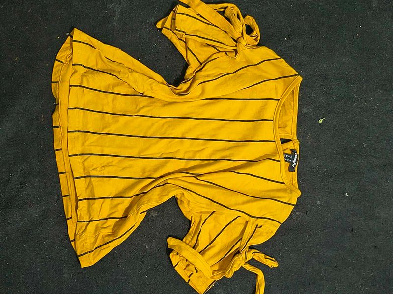 Yellow Striped Tie-Sleeve Top