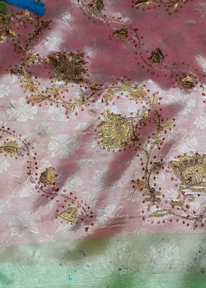 Embroidered Pink Silk Saree