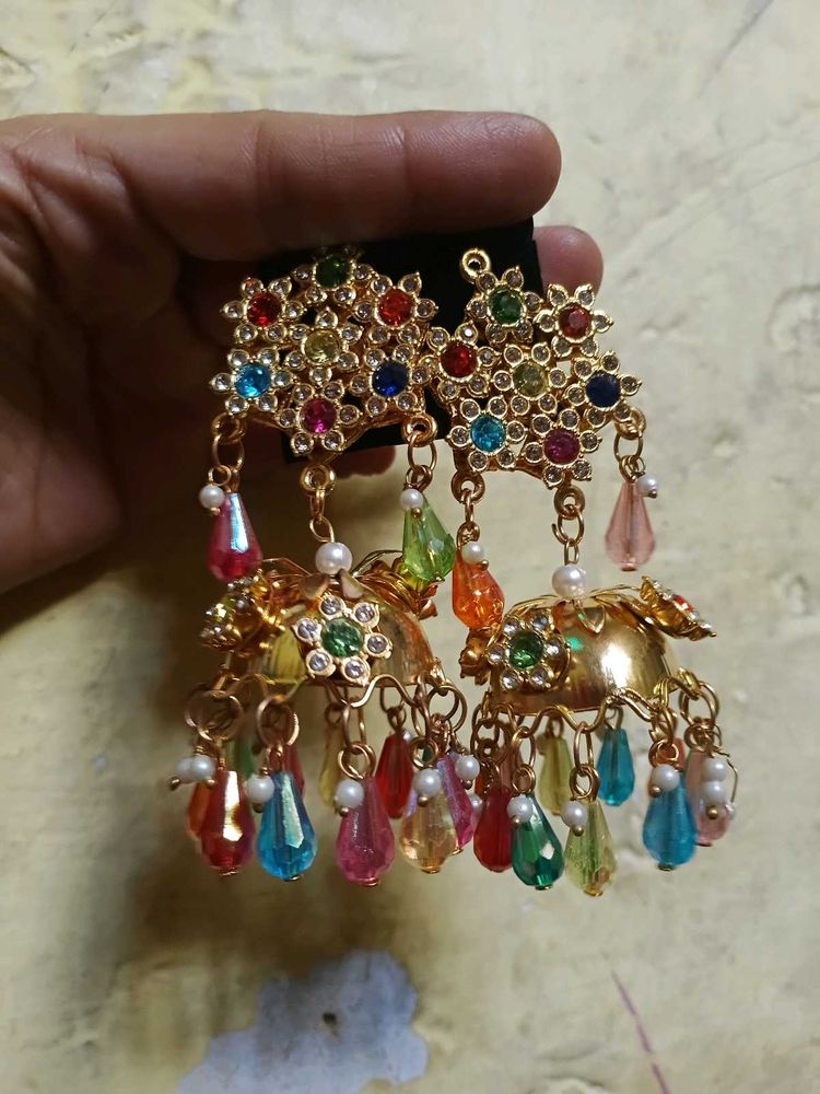 Boho Multi-Color Jhumka Earrings