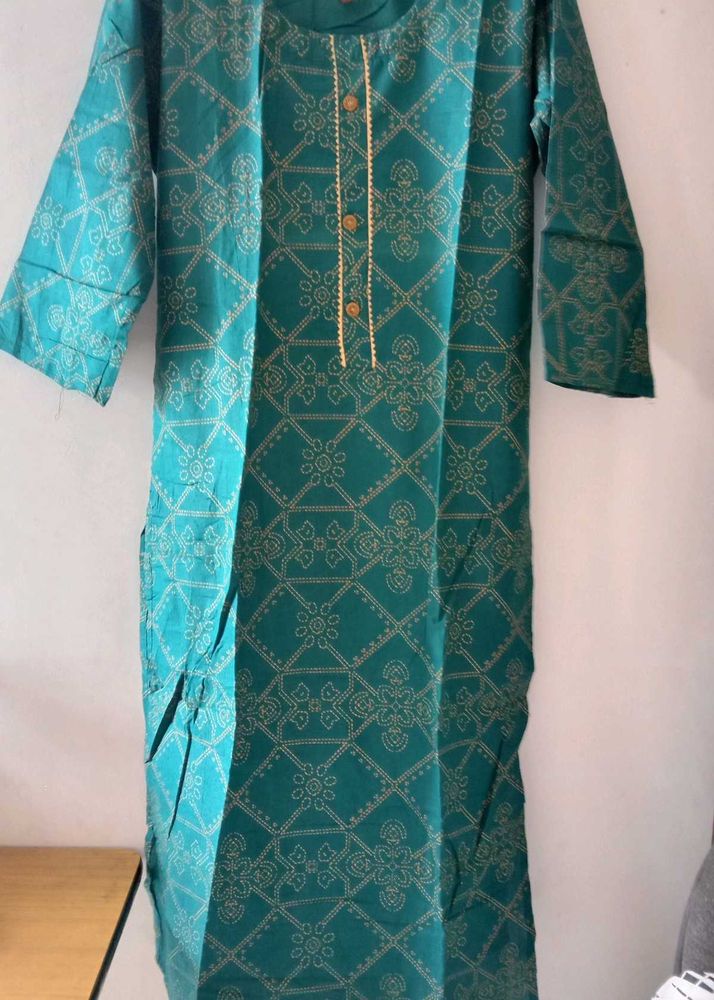 Teal Kurta with Golden Print
