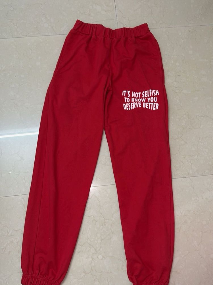 Red Joggers with Quote