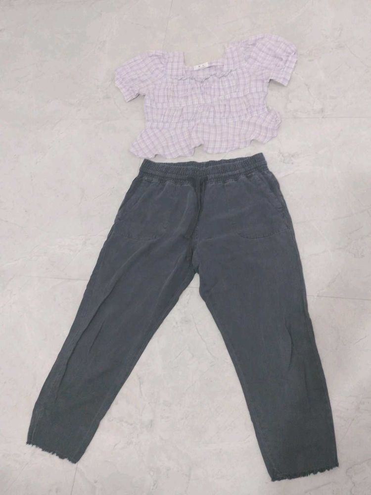 Cute Checkered Top &amp; Pants Set