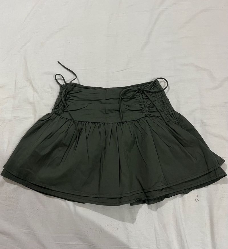Trendy Y2k Olive Green Mini Skirt
