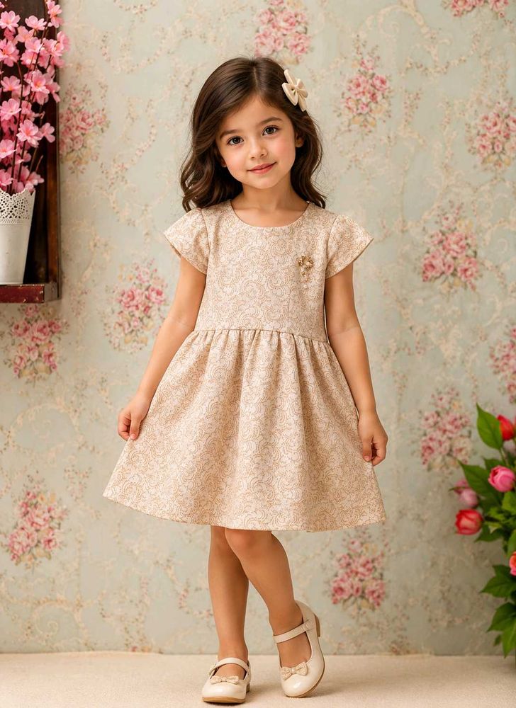Elegant Beige Patterned Dress for Girls