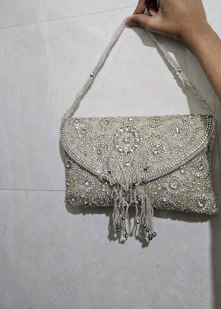 Rhinestone Beaded work Silver baguette.