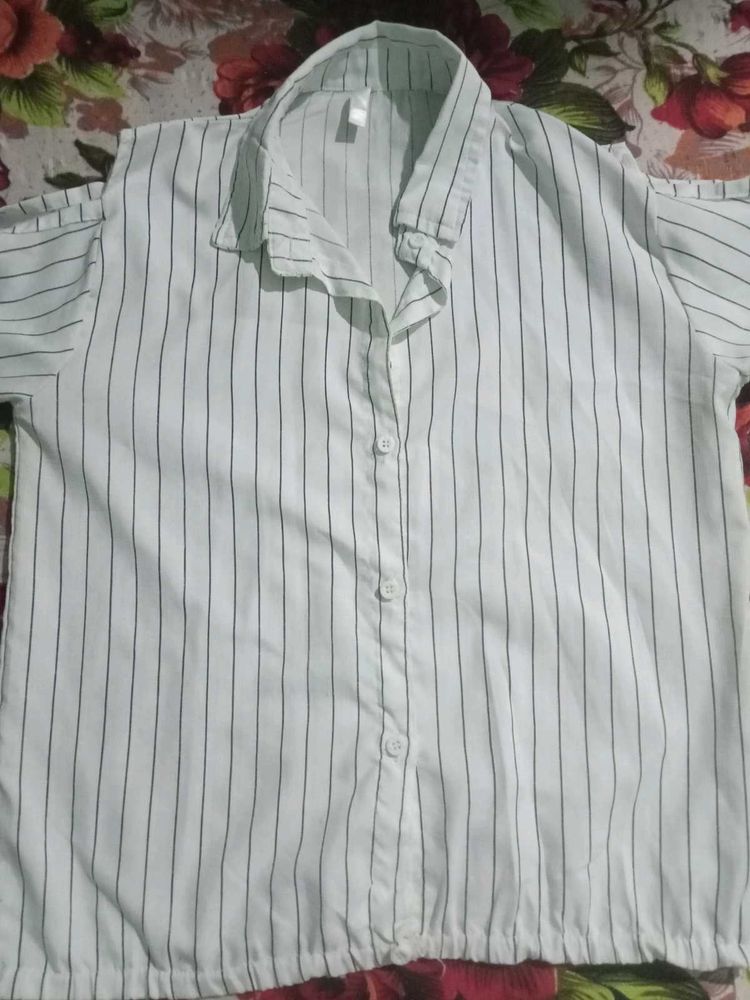 Striped Cold Shoulder  shirt