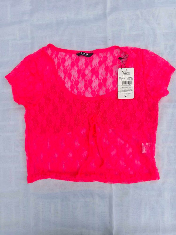 Shein Neon Pink Lace Crop Top