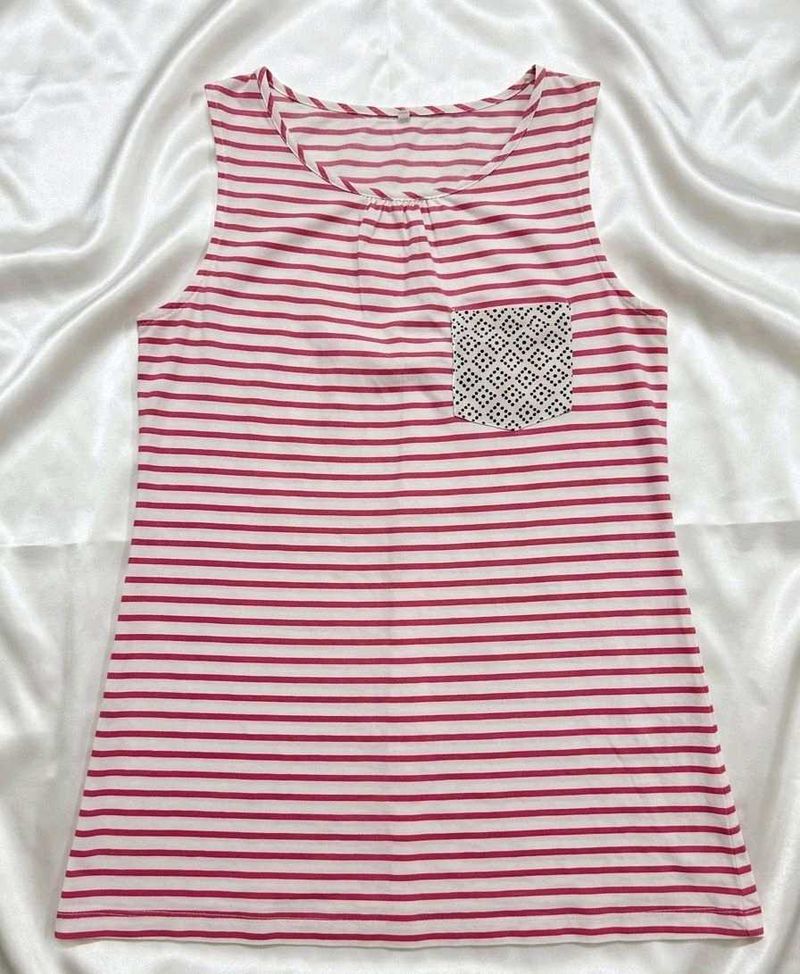 Striped Sleeveless Top with Pocket Detail