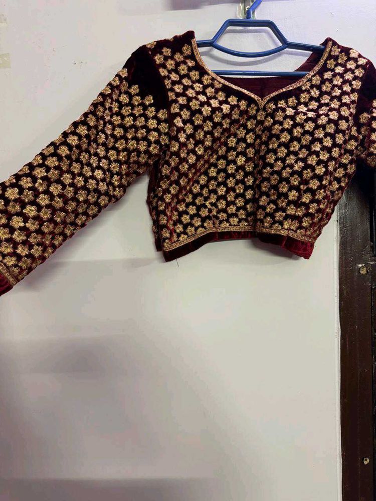 Embroidered Velvet Blouse lehenga