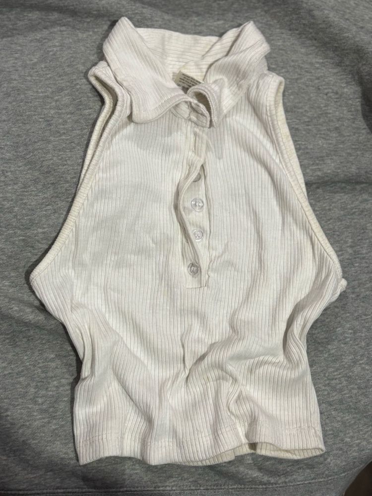 WHITE RIBBED TANK TOP