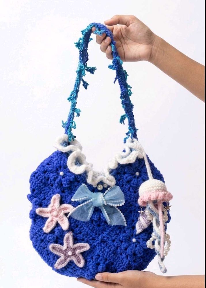 Blue Crochet Hobo Bag