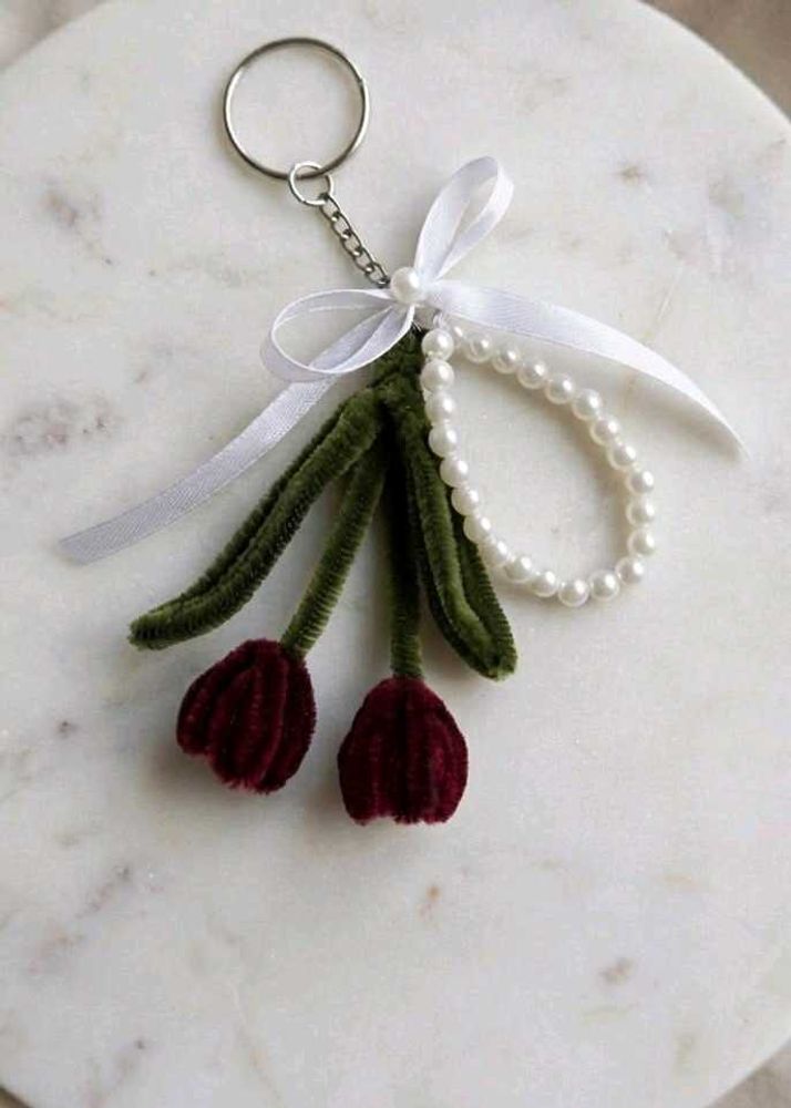 Cute Cherry Keychain with Pearls