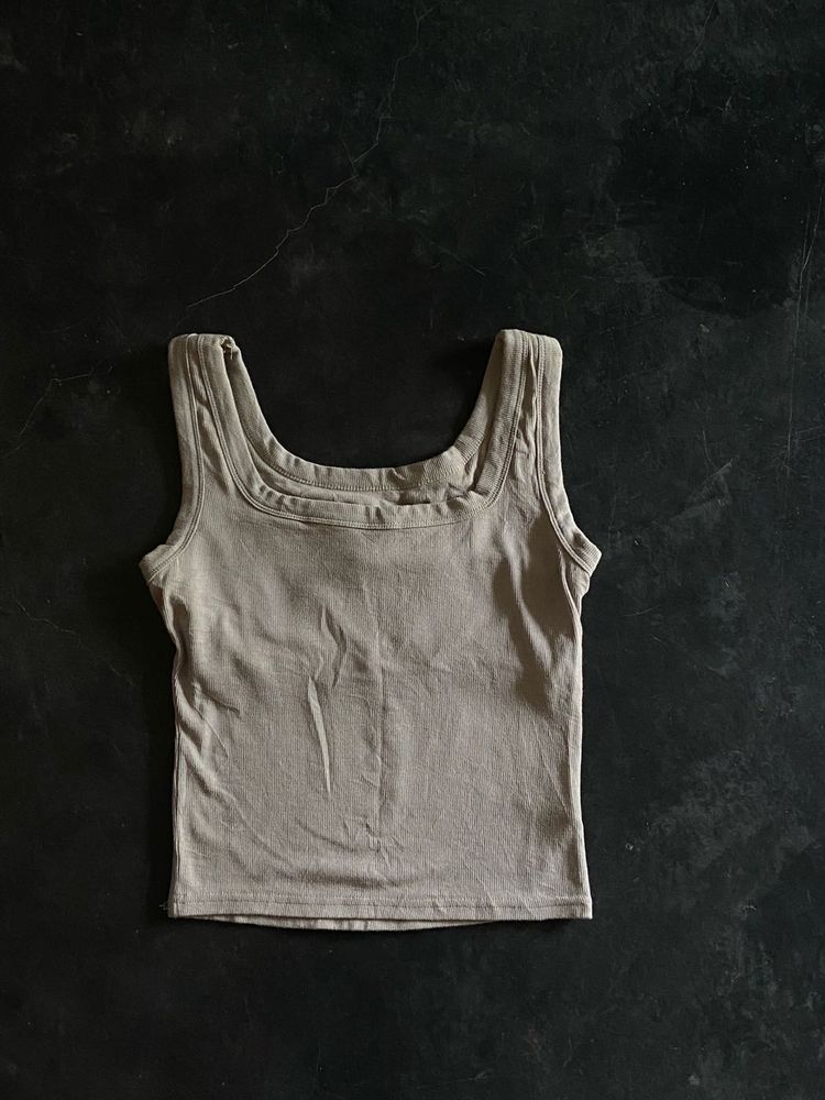 padded Ribbed Square Neck Tank Top