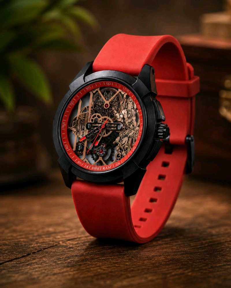 shree Ram Striking orange &amp; Black Skeleton watch