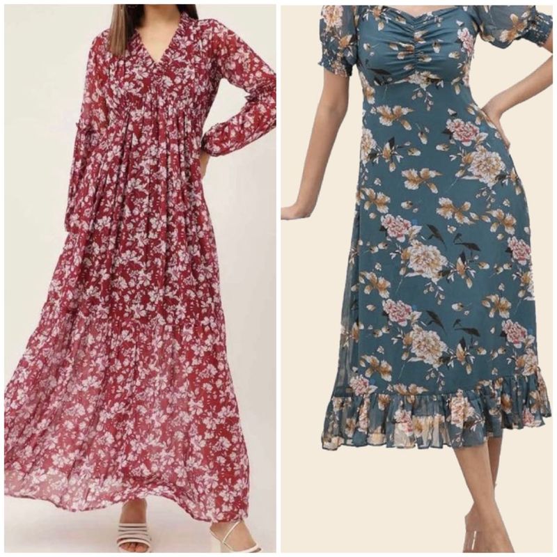 Combo of 2 Maxi &amp; Midi Floral Print Dresses