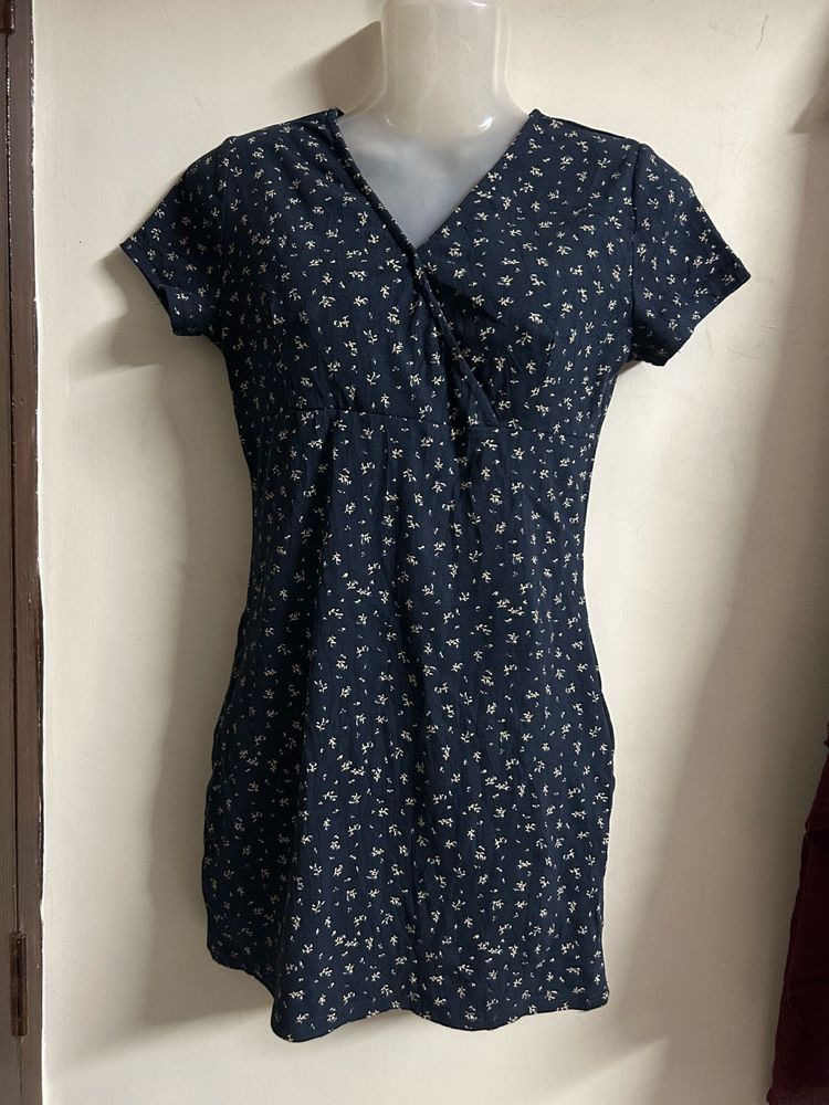 Navy Floral Print Wrap Dress