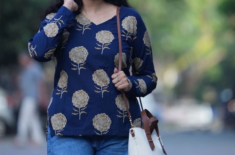 Blue Floral Print short Kurta Top