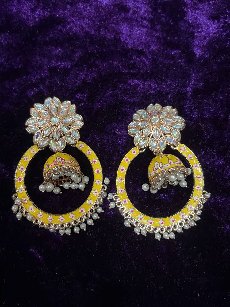 Yellow Jhumka Hoop Earrings