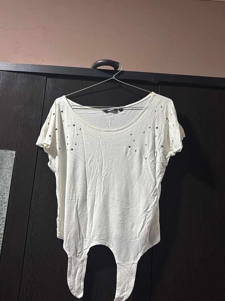 Cute White Embellished Top