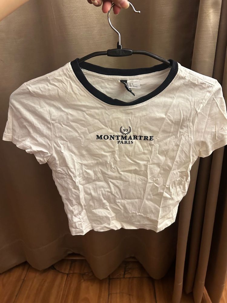 White Montmartre Paris Cropped T-Shirt